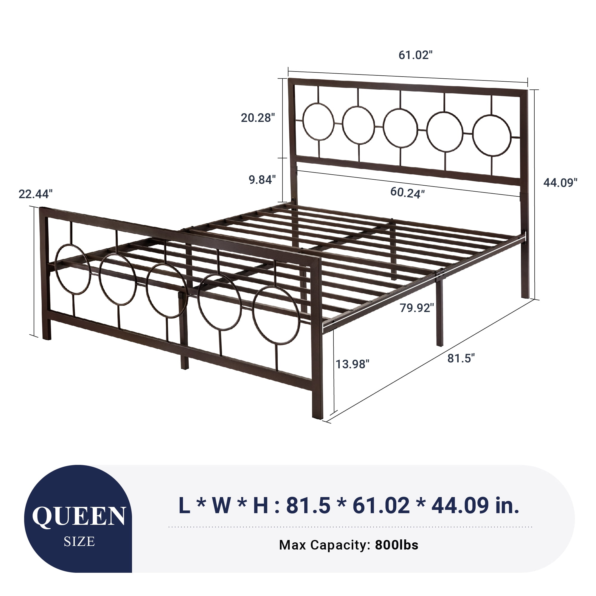 Sifurni Queen Size Metal Platform Bed Frame with Modern & Vintage Headboard and Footboard, Brown