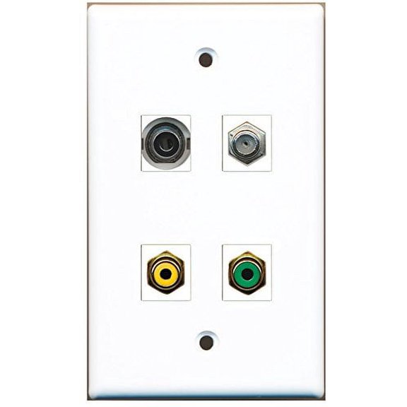RiteAV - 1 Port RCA Yellow 1 Port RCA Green 1 Port Coax Cable TV- F-Type 1 Port 3.5mm Wall Plate