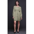 thumbnail image 4 of Bimba Green Anemone & Lavender Blue Flower Floral Floral Print Button Down Long Sleeve Midi Dress Women Clothing-Medium, 4 of 7