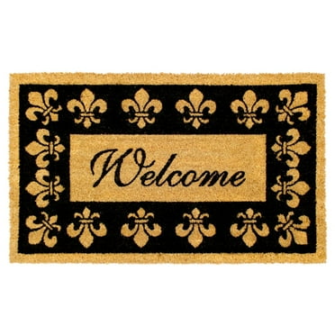RugSmith Machine Tufted Welcome Fleur De Les Indoor and Outdoor Coir Doormat, 18" x 30"