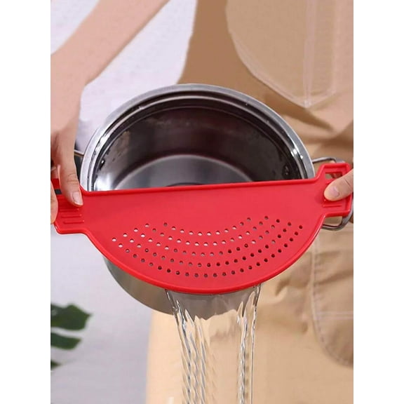 Silicone Pot Strainer Clip On for Pasta and Vegetables, Universal Half Moon Food Filter and Drainer Board, Heat Resistant Colander for Pots Pans and Bowls, 1pc