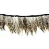 White and Gray Chinchilla Hackle Feather Trim with Stitched Ribbon Edge - 1 Yard
