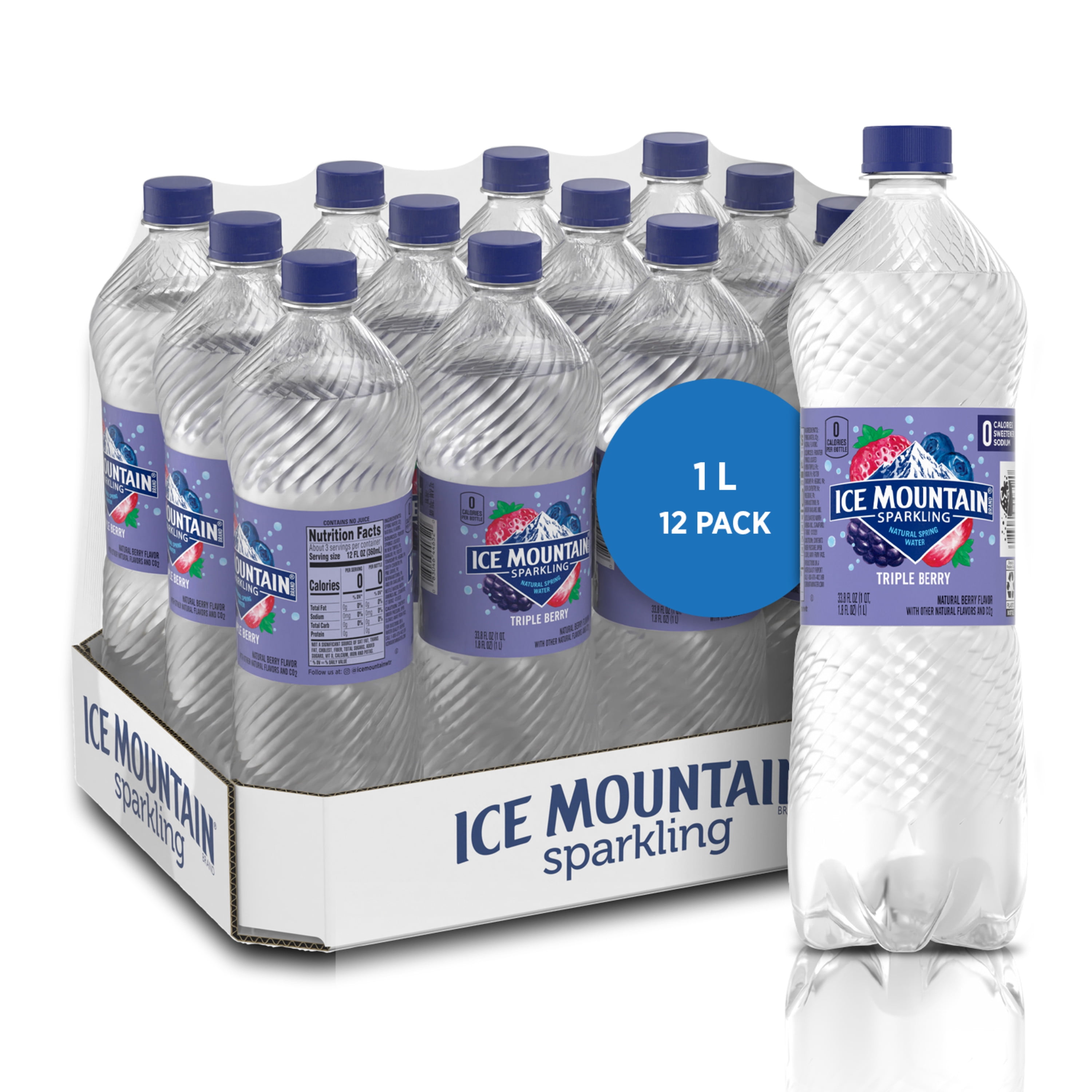Ice Mountain Sparkling Water, Triple Berry, 33.8 oz. Bottles (Pack of