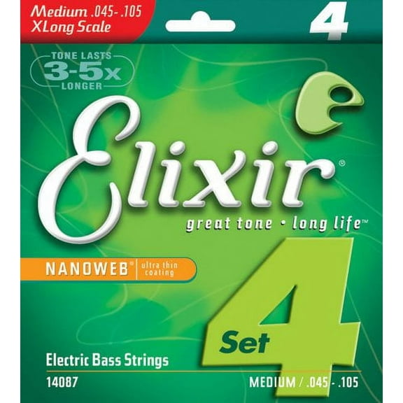 Elixir Nickel Plated Nanoweb Steel Bass Guitar Strings