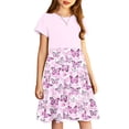 thumbnail image 4 of SGFCWSX Girls Short Sleeve Midi Dress Teens Summer Crewneck Print A-Line Dress for Casual Wear Pink Size 13-14 Years, 4 of 7