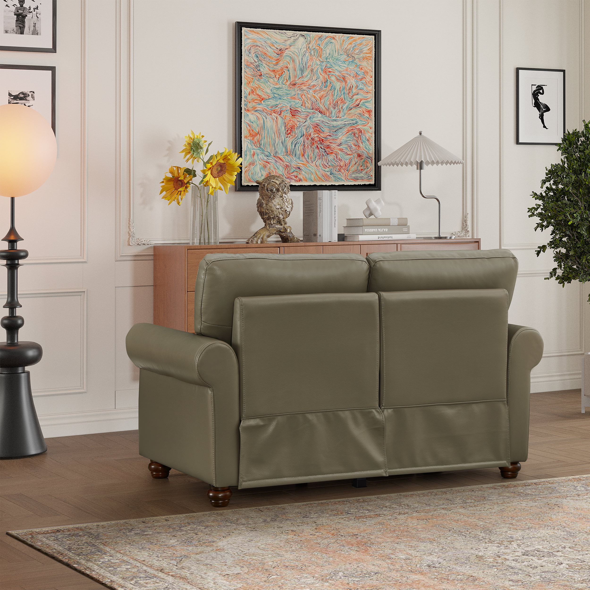 Classic Faux Leather Loveseat Small Sofa Couch with Nailhead Trim and Removable Cushions for Living Room Office Apartment