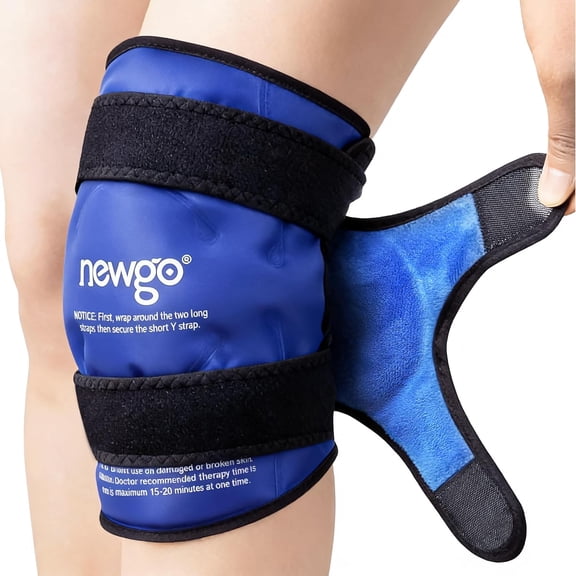 NEWGO Knee Ice Packs for Injuries, Reusable Gel Cold Pack Knee Wrap Around Entire Knee for Knee Replacement Surgery, Knee Ice Wrap for Knee Pain Relief, Swelling, Bruises