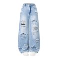thumbnail image 6 of Kiijoy Girls Ripped Wide Leg Jeans Distressed Streetwear Denim Pants, Blue, Sizes 5-16, 6 of 7
