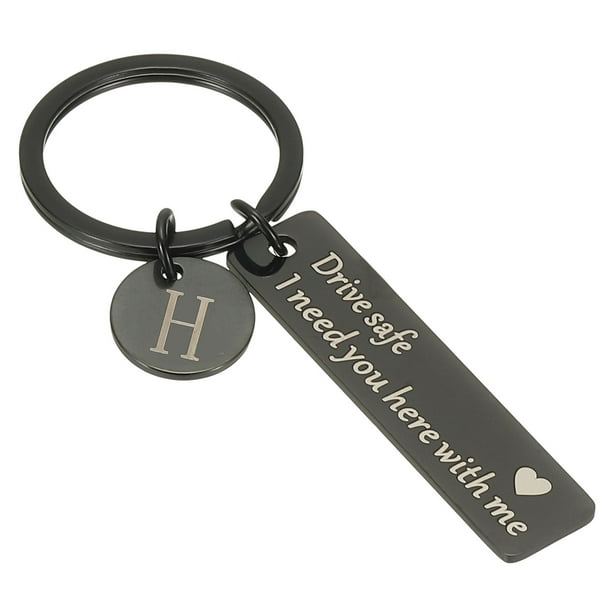 Llave de seguridad Uxcell, llavero letra A 'Te necesito aquí conmigo' llavero personalizado con caja de regalo para él letra H