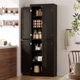 thumbnail image 5 of Aiho 66.9" Bathroom Storage Cabinet, Freestanding Wooden Linen Cabinet with 4 Doors & Adjustable Shelves for Bathroom, Kitchen, Black, 5 of 11