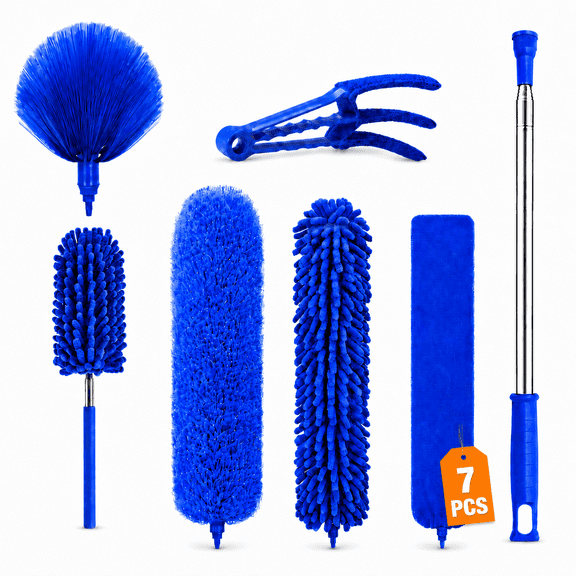 7-Piece Microfiber Duster Kit with 80-Inch Telescopic Pole, Washable Reusable Duster for Ceiling Fans, Cobwebs, Blinds