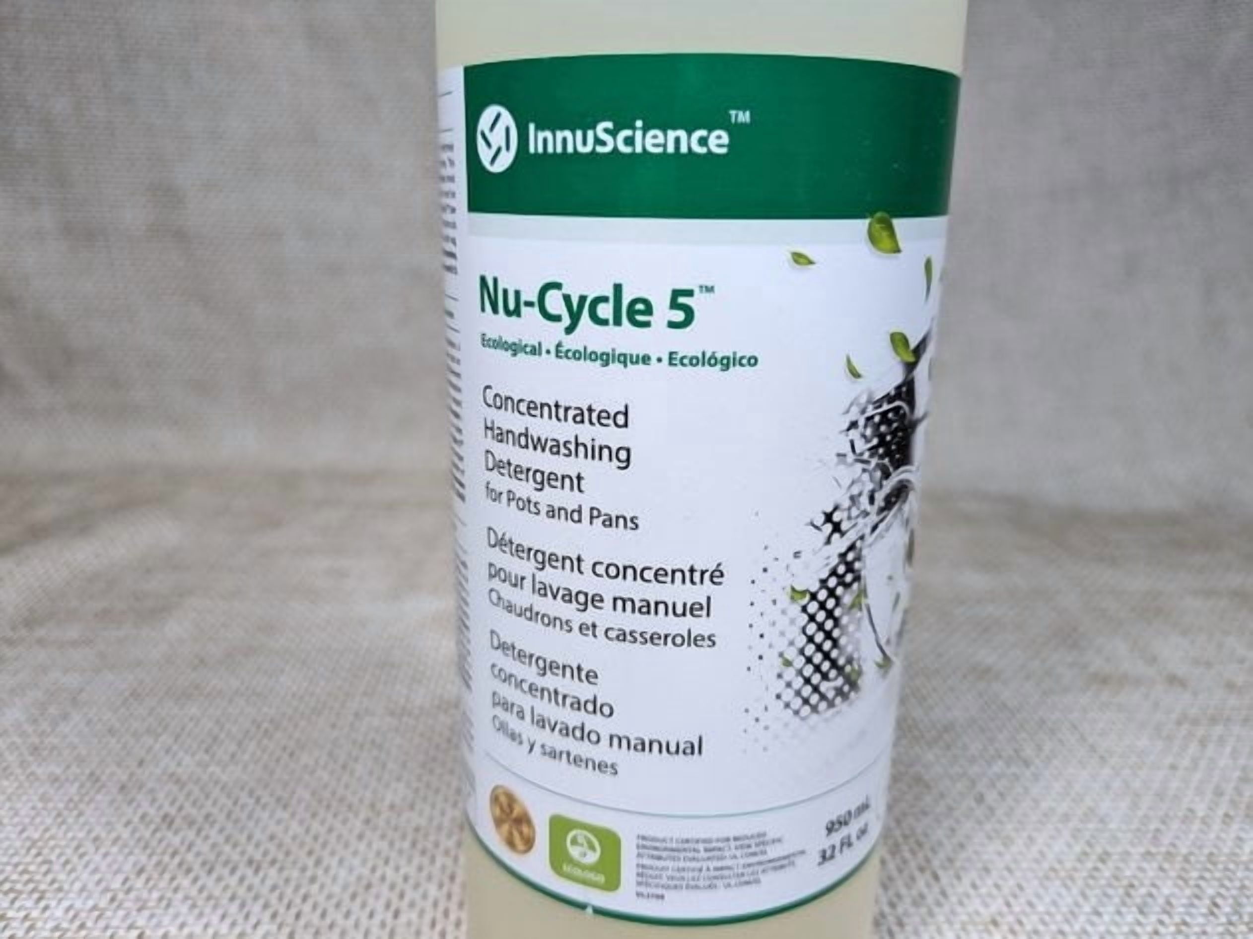InnuScience Nu-Cycle 5 Eco Dishwashing Liquid Detergent 950ml Biodegradable - 32 oz -Case Of 6