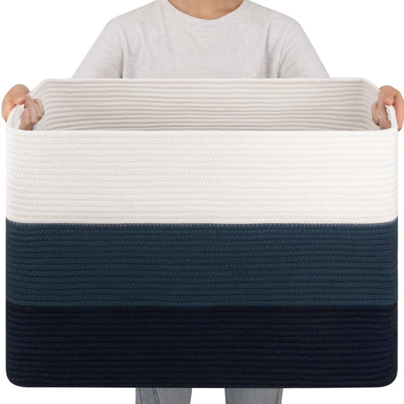 108L Super Large Blanket Basket, 25”x16”x16” Rectangle Woven Baskets for Storage, Cotton Rope Basket For Living Room