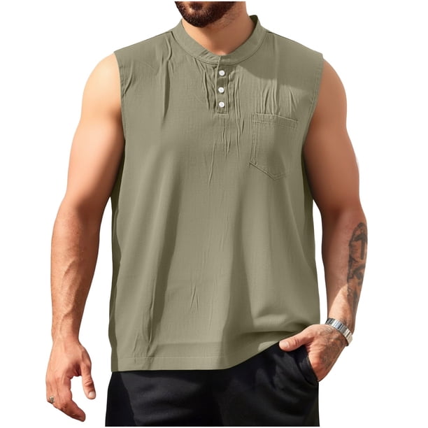 Mens Camisetas de Verano Color Sólido V-Cuello Camiseta Casual sin Mangas, Transpirable Gimnasio Capa de Base