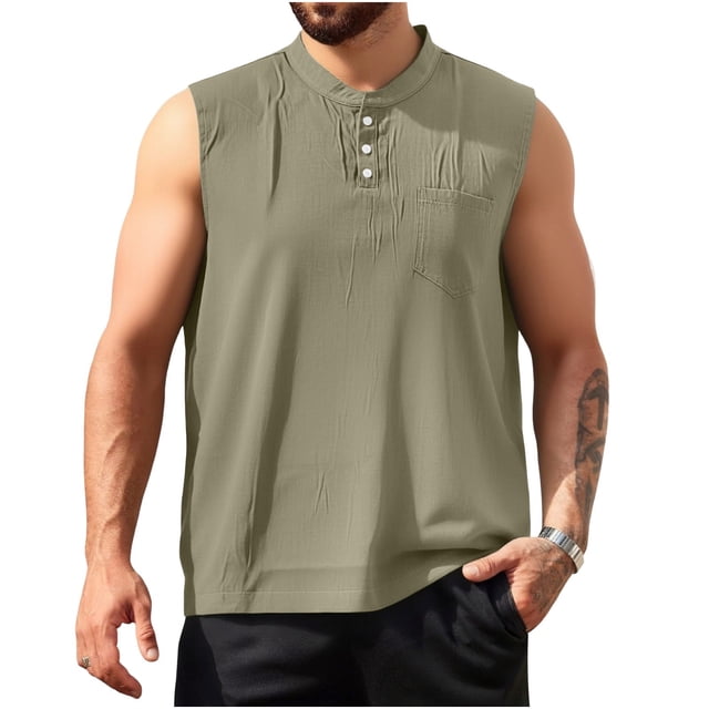 Vest Tops for Men, Solid Color V Neck Sleeveless Base Layer Top, Polyester Casual Summer Wear, 1 Pc