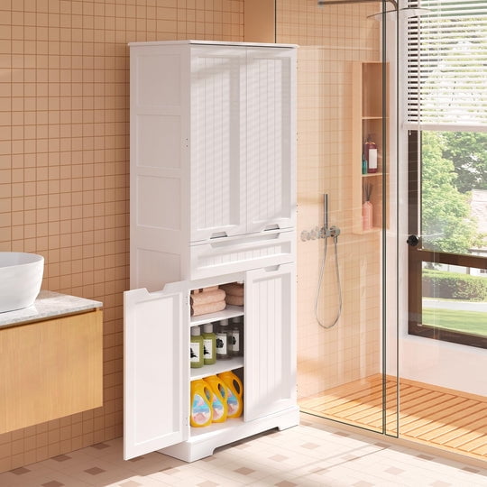 Aiho 71" Kitchen Storage Cabinet with Doors and Shelves, Bathroom Storage Cabinet - White