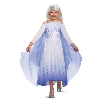 Disguise Snow Queen Elsa Fancy-Dress Costume for Girls with Glitter Cape for Children, Size M (7-8)