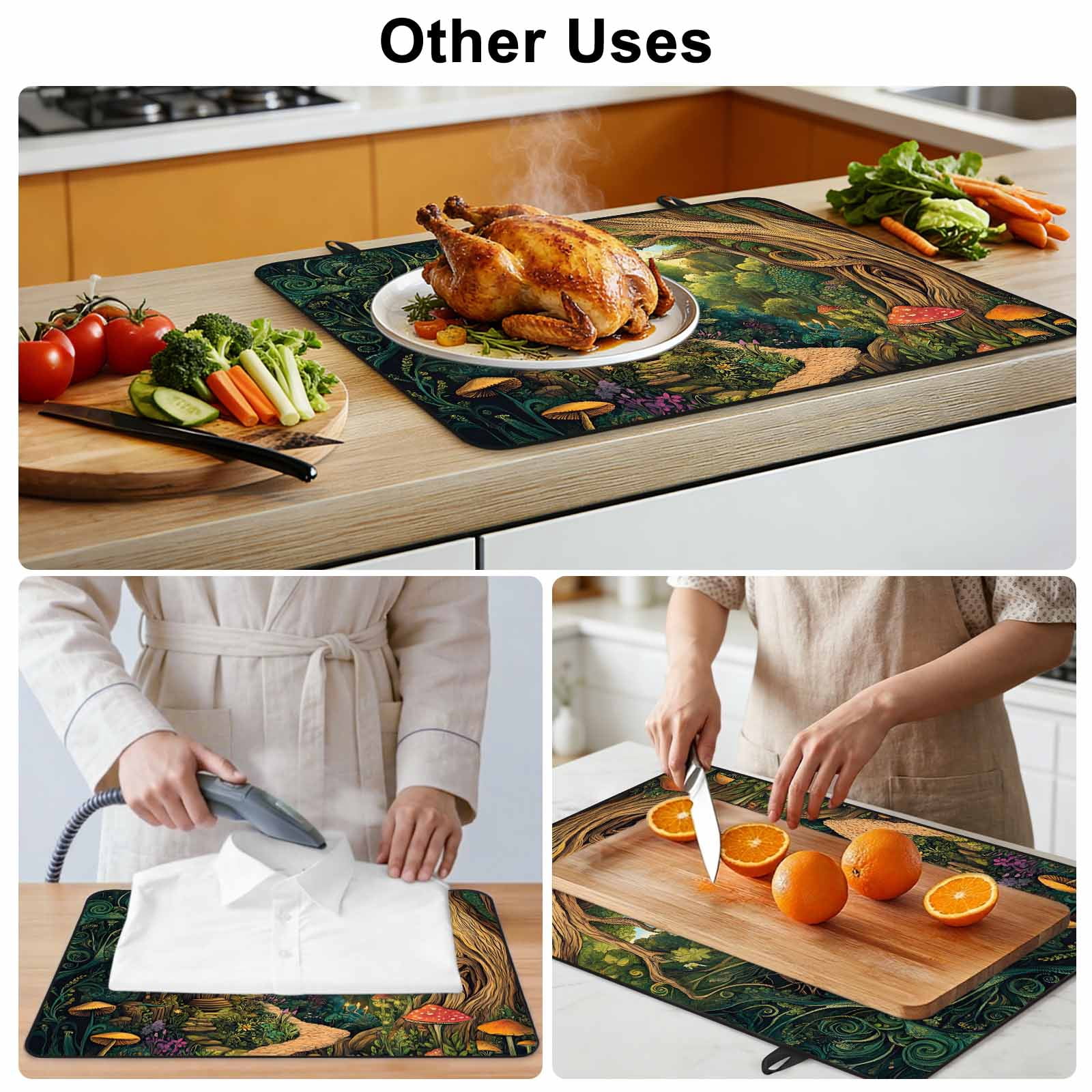 Forest Stove Top Cover for Electric Stove, Heat-proof & Non Slip Glass Top Stove Cover Protector, Vintage Cottage Mushroom Tree Floral Green Kitchen Flat Cooktop Rubber Mat 24x21 Inches