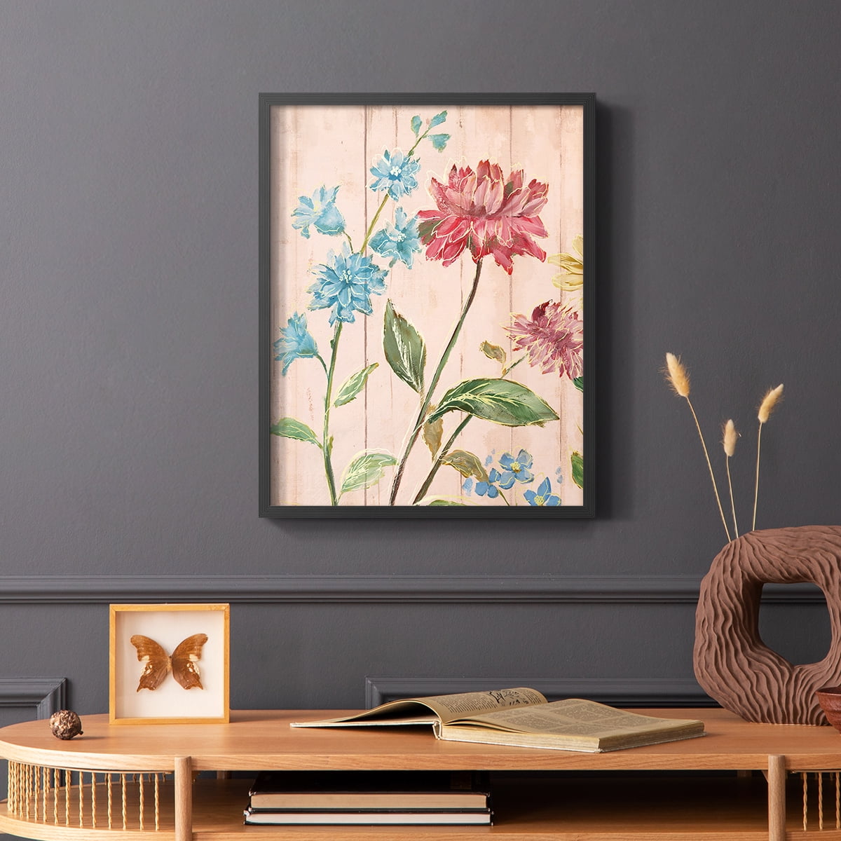 Wildflower Flutter I Framed Print - Solid Wood in Single Picture Frame Solid Wood 2 Framed Print