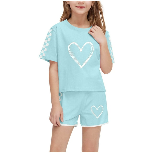 Zpanxa Ensembles d'Été pour Filles Mode Décontractée Manches Courtes Col Rond Col Bouton Imprimé Ensembles de Shorts 5 Ans