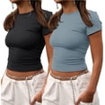 thumbnail image 1 of Crop Workout Tops for Women Pack Summer Short Sleeve Gym Athletic Compression Shirts Cute Tight Basic Tops Tee, 1 of 6