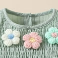 thumbnail image 6 of Girls Romper Smocked 3D Floral Applique Bodysuit Fly Sleeve Shorts 2 Piece Set Onsies Green 3 Months-6 Months, 6 of 7
