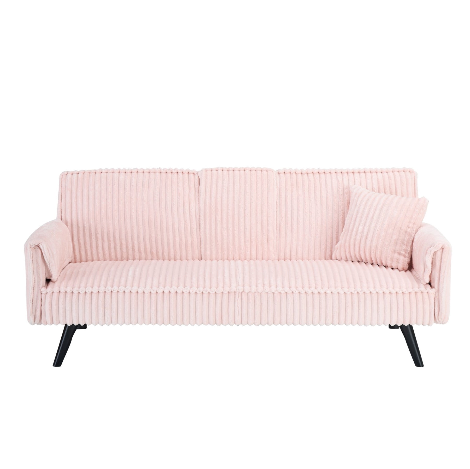 Corduroy Sofa Couch, Adjustable Modern Sleeper Sofa with Cup Holders for Living Room Bedroom Apartment, Pink