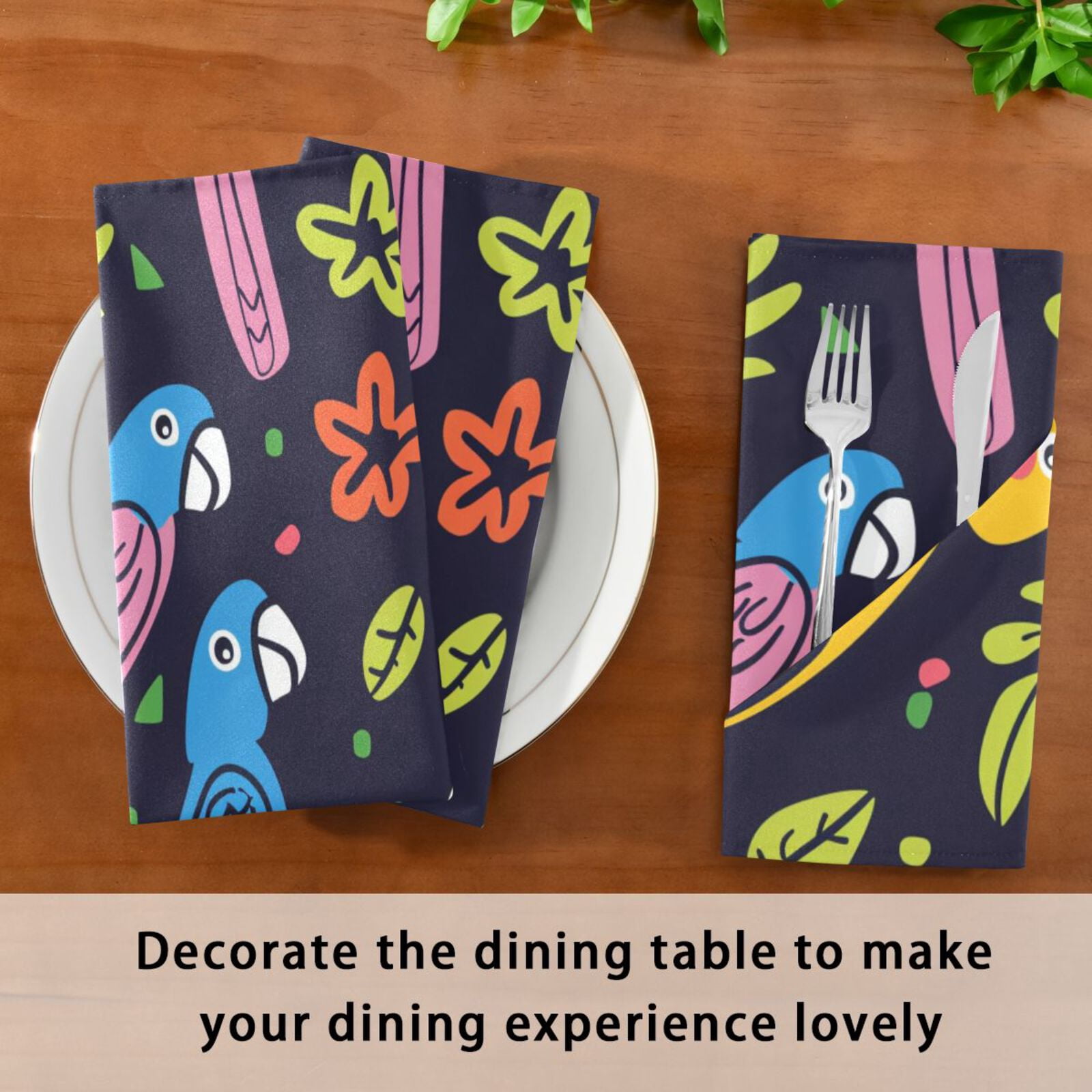 JSTEL Cartoon Cute Parrot Cloth Napkins Set of 6, 20x20 Inch Washable and Reusable Napkin for Decoupage Dinner Party Everyday Use