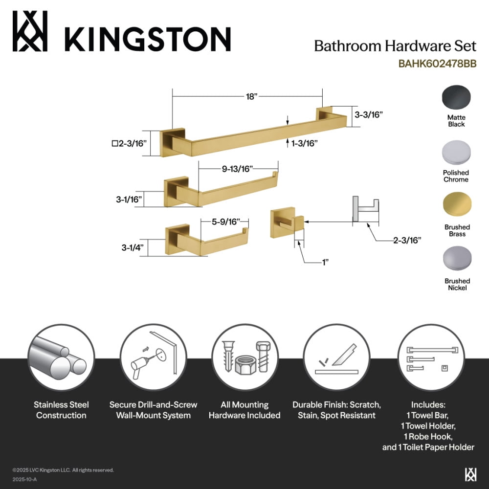 Kingston Brass BAHK602478BN 4 Piece Bathroom Accessory Set, Brushed Nickel Finish
