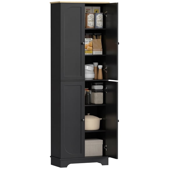 HOMCOM 72" Tall Pantry Cabinet, Kitchen Pantry Cabinet with 4 Doors, Black