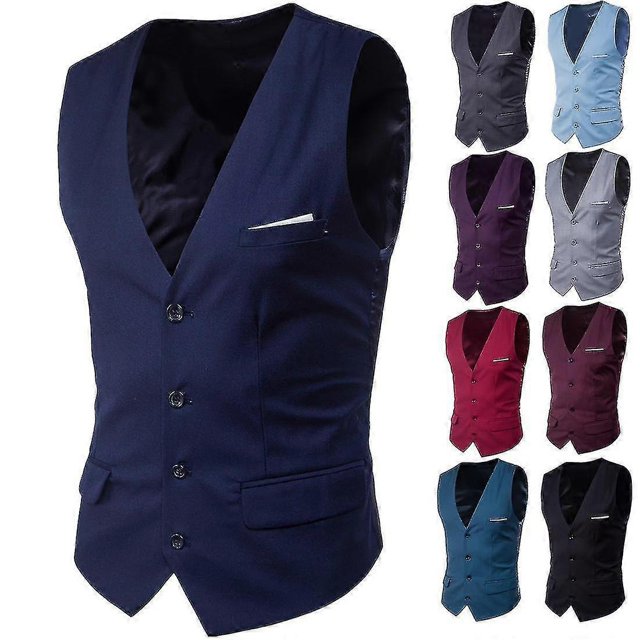 Plus Size Men Solid Color Suit Vest Single Breasted Business Waistcoat