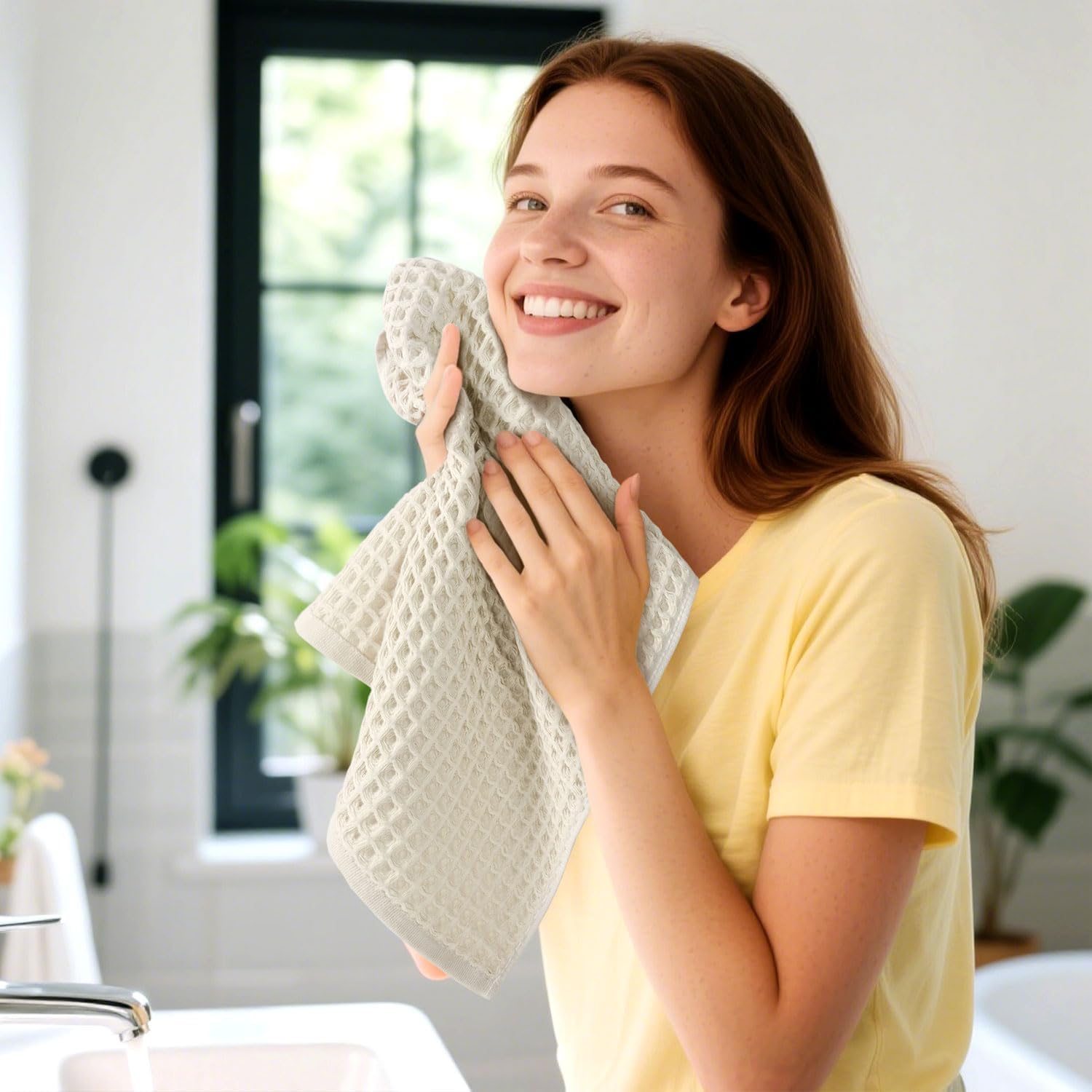Waffle Hand Towels for Bathroom Kitchen 2-Piece (Rust) – Cotton Quick Dry, Super Soft, Absorbent Towels for Fall Decor, 13x29”