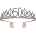 thumbnail image 2 of 50th Birthday Rose Gold Sash Crown 50 Sash Tiara Supplies For Women Ladies, 2 of 3