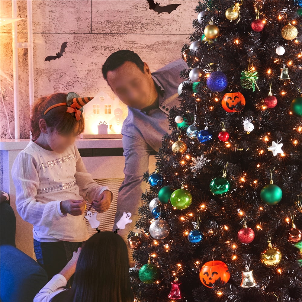 Alden Design Clear Prelit Incandescent Black Hinged Spruce Artificial Christmas Tree, 7.5'