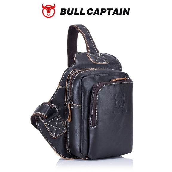 BULLCAPTAINMen's Leather Bag Casual Men's Leather Chest Bag Outdoor Sports Shoulder Messenger Bag Men's Bag