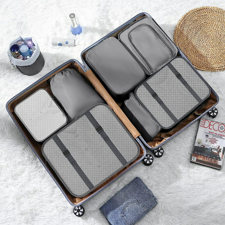 DIMJ Packing Cubes for Travel, Luggage Organizer Bags Foldable Packing Cubes for Suitcase Lightweight Luggage Organizer Travel Must Haves (Beige)