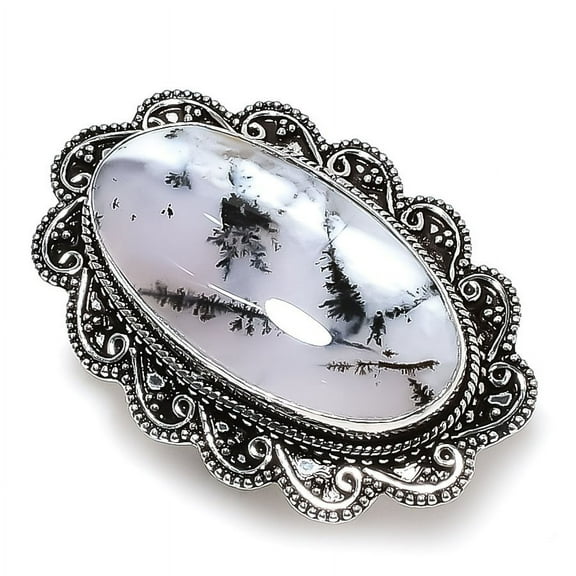 Natural Dendrite Opal Gemstone Handmade 925 Sterling Silver Ring Size 8
