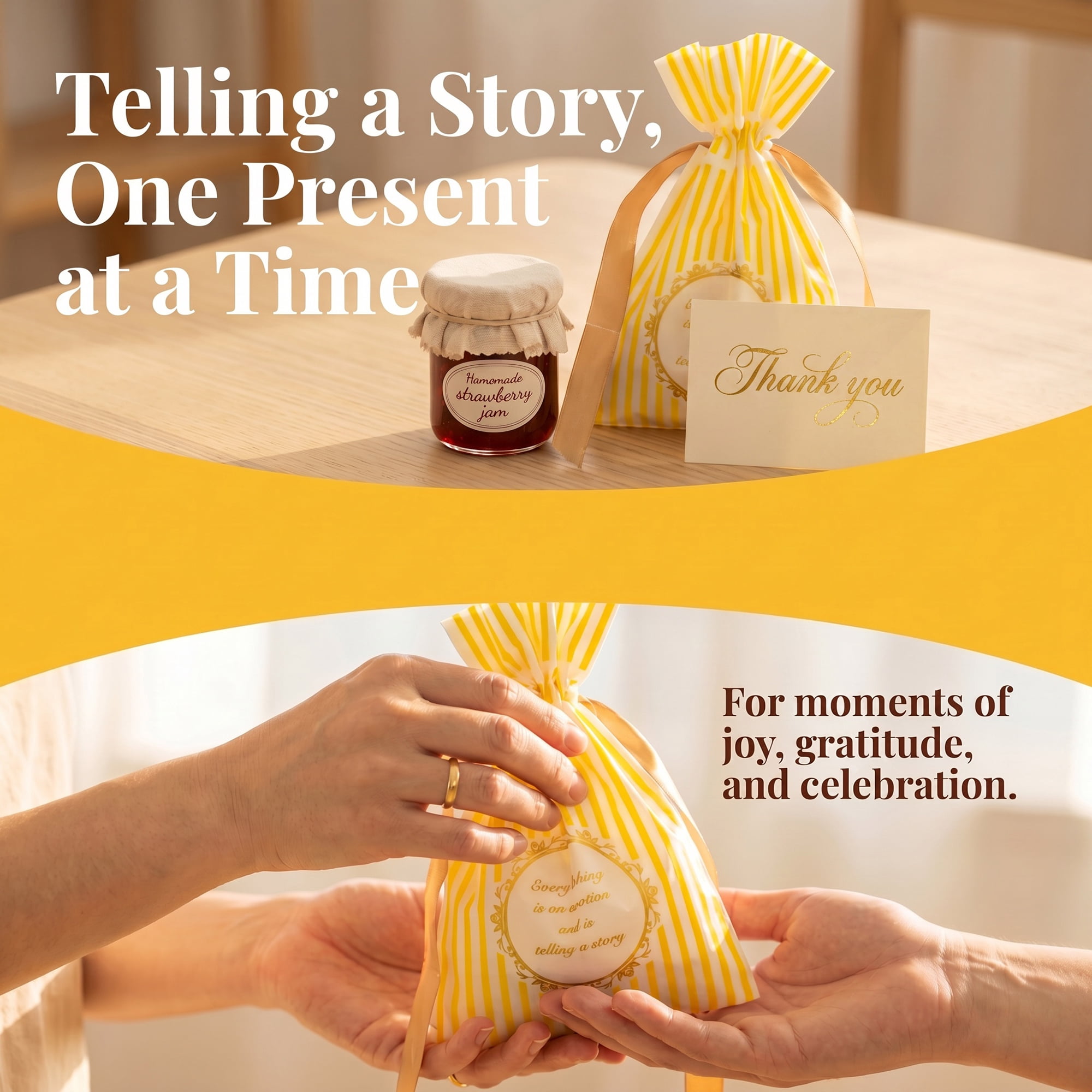 Unique Bargains 10Pcs Multi-Purpose Waterproof Gift Bags with Handles Yellow 4.7" x 6.7"