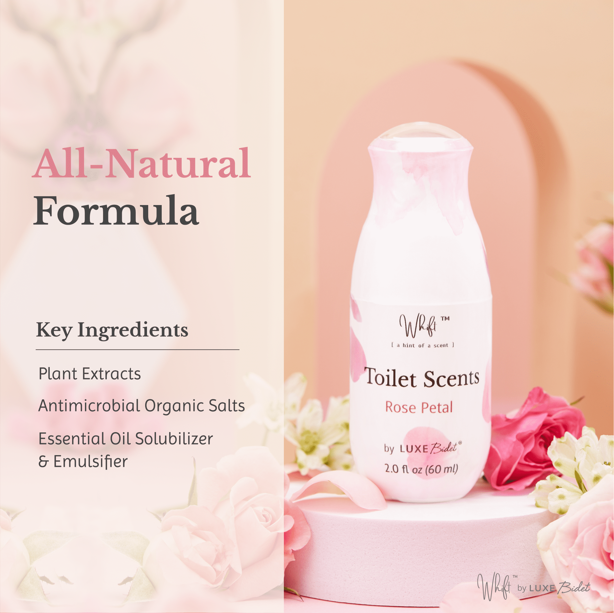 LUXE Bidet Whift Toilet Scents Spray, Rose Petal, Classic Home Size, 2 Ounce / 60 Milliliter