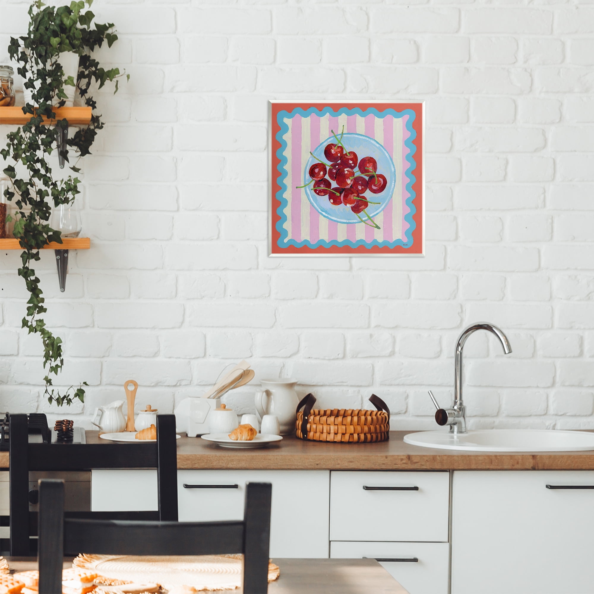 Stupell Industries Red Cherries over Pink Stripes Wall Plaque Art, design by Rachael Reese