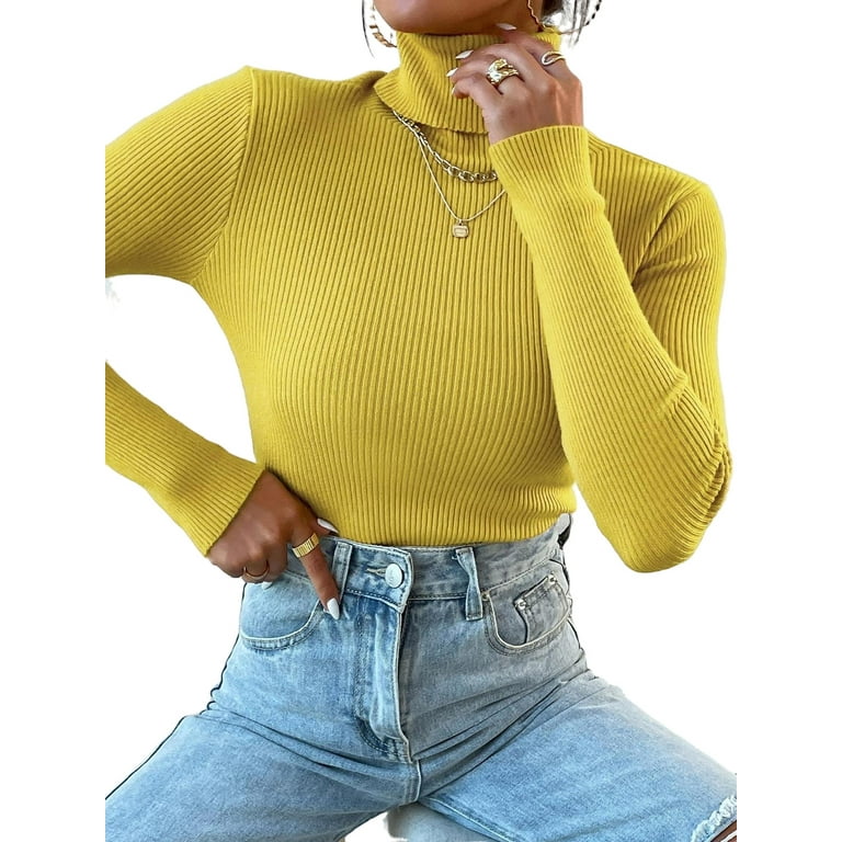 Yellow ribbed turtleneck sweater sale