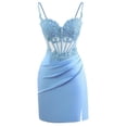 thumbnail image 3 of Vestido de bienvenida Clothfun con apliques de encaje satinado, azul claro, 3 of 7