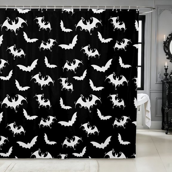 Erosebridal Gothic Bats Shower Curtain 72Wx72L,Halloween Theme Bathroom Curtain,Black