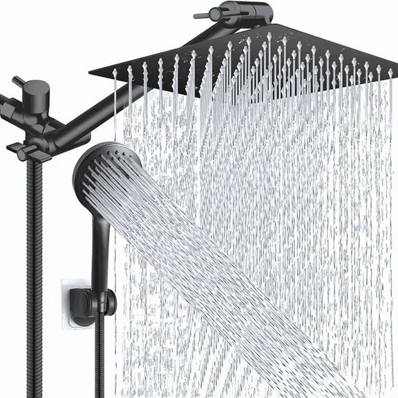 Shower Head with Hose, 8'' High Pressure Rain Shower Head, Handheld Shower Head Combo with 11'' Extension Arm, 5 Spray Settings Adjustable Shower Head with Holder, Height/Angle Adjustable