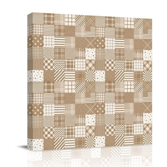 Canvas Wall Art, Beige Brown Checkered Framed Canvas Prints for Bathroom Desk, Buffalo Geometric Abstract Art Small Gallery Wrapped Wall Decor for Home Office, Gifts, 8"x8" Ship Next Day