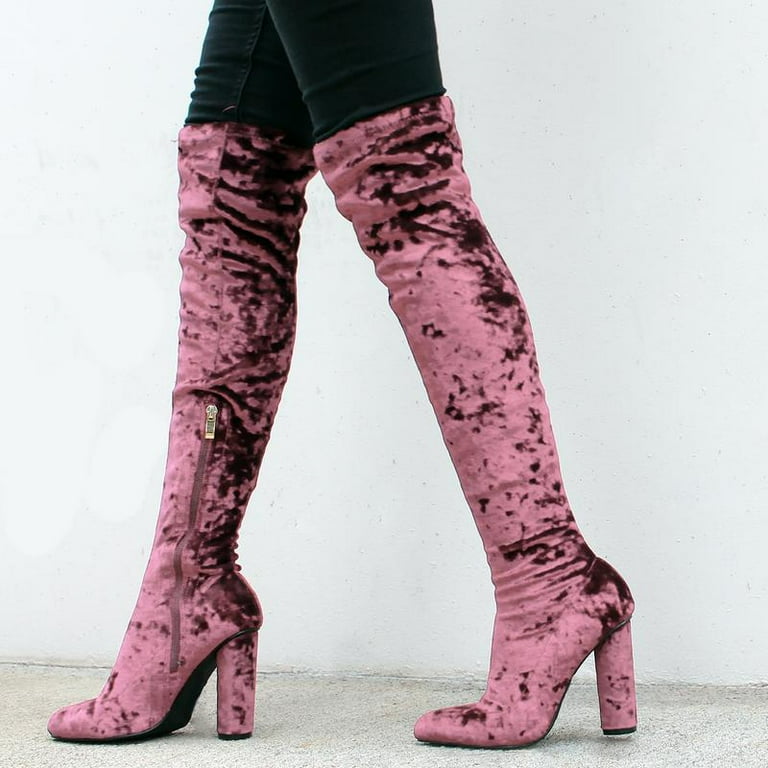 Fahrenheit Over the Knee Women s High Heel Boots in Mauve