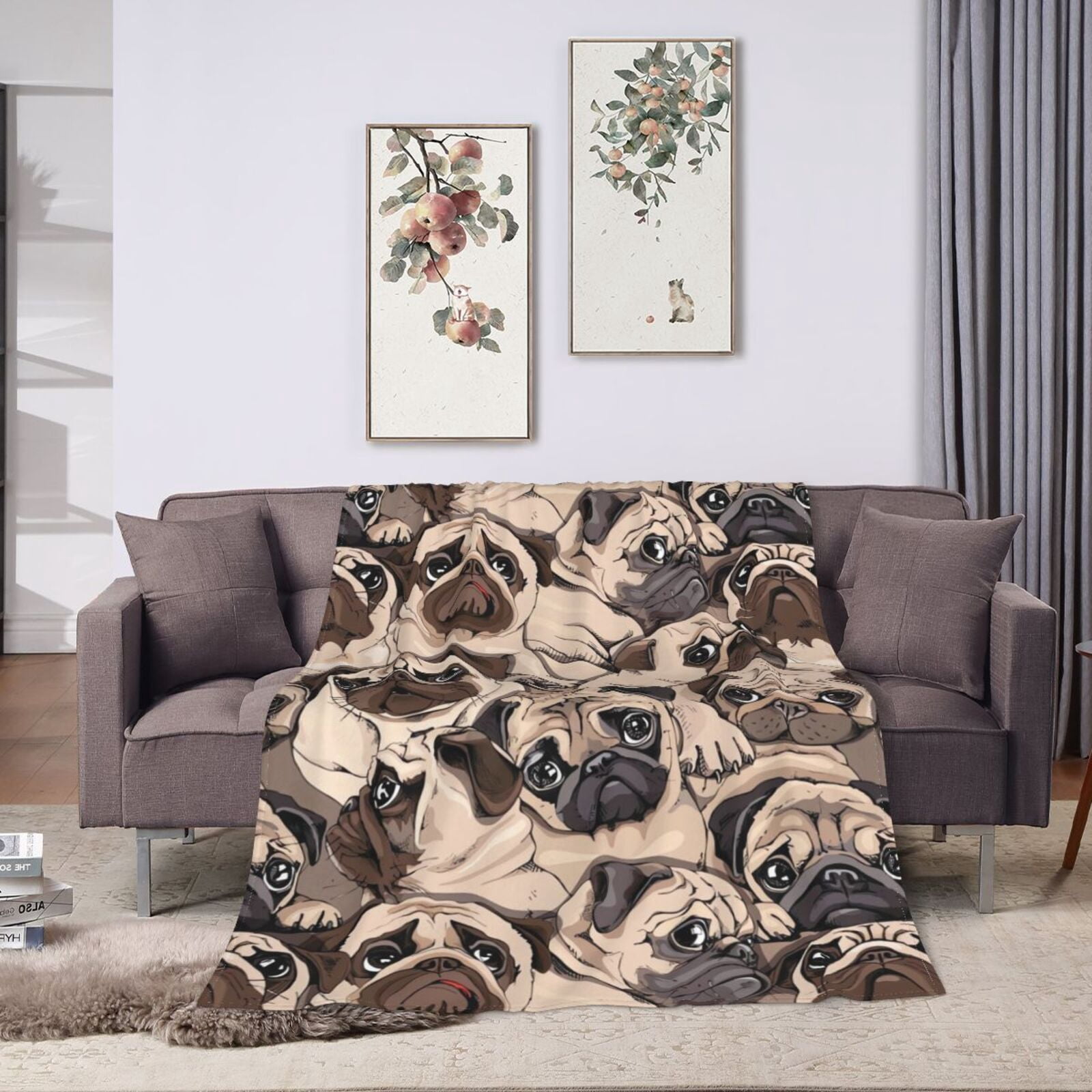 Wijzvio Pug Dog Throw Blanket Soft Fuzzy Fleece Blanket For Couch Bed Living Room Decoration 50"X40"