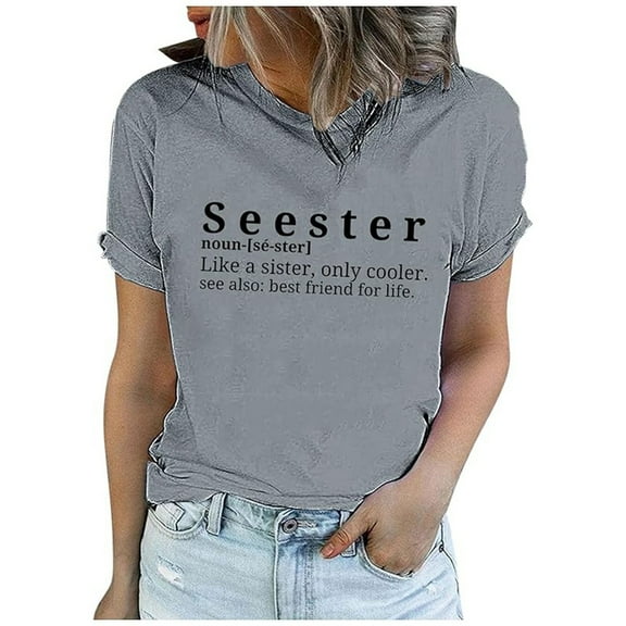 Fshinging Women's Fashion Casual Top Seester Short Sleeved Pullover Round Neck Top