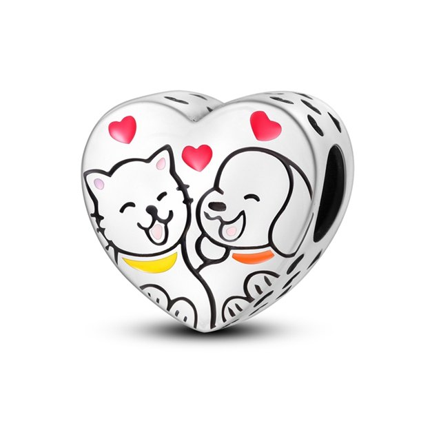 Plata De Ley 925 Nuevo Gato Luminoso Perro Animal Corazón Charm Bead Fit Pandora Charms Pulsera Original Para La Fabricación De Joyas