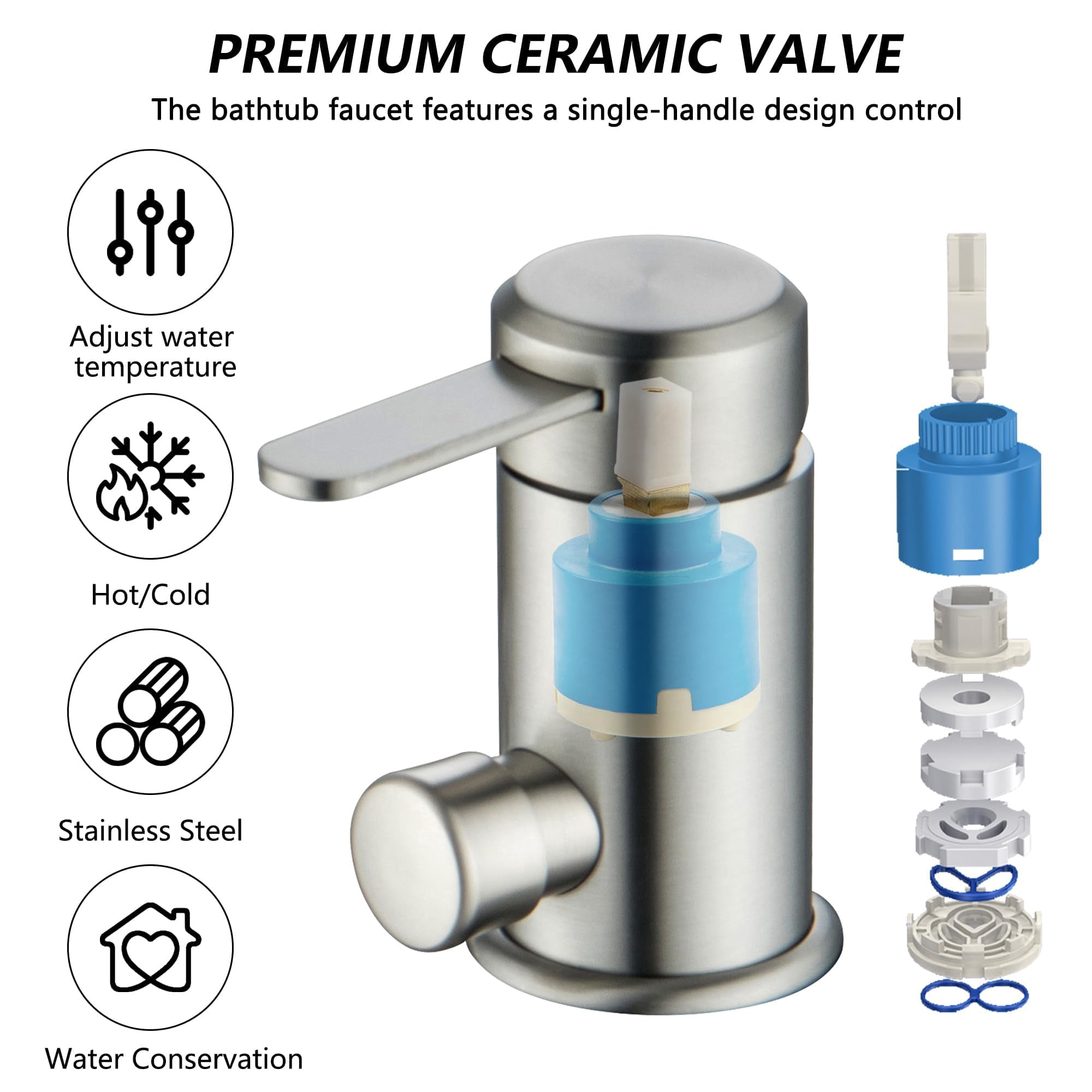 Roman Tub Faucet With Hand Shower 3 Hole Deck Mount Filler Bathtub Sprayer High Flow Set Brush Nickel